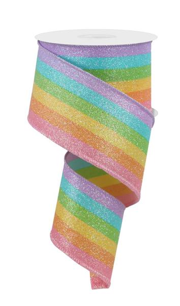 2.5" Rainbow Vertical Stripe Glitter (10 Yards) RGE14553T - White Bayou Wreaths & Supply