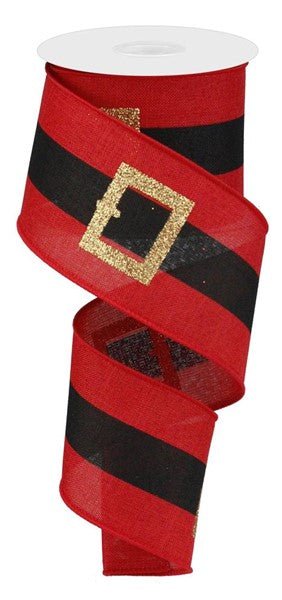 2.5" Santa Belt On Royal: Red, Black, Gold (10 Yards) RG0177224 - White Bayou Wreaths & Supply