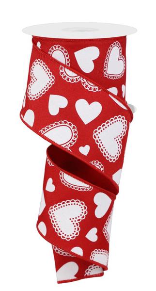 2.5" Scallop Hearts: Red, White (10 Yards) RGE172724 - White Bayou Wreaths & Supply