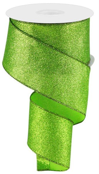 2.5" Shimmer Glitter: Lime Green (10 Yards) RGC1597E9 - White Bayou Wreaths & Supply