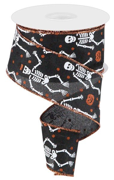 2.5" Skeletons On Royal: Black, Orange, White (10 Yards) RGC170702 - White Bayou Wreaths & Supply