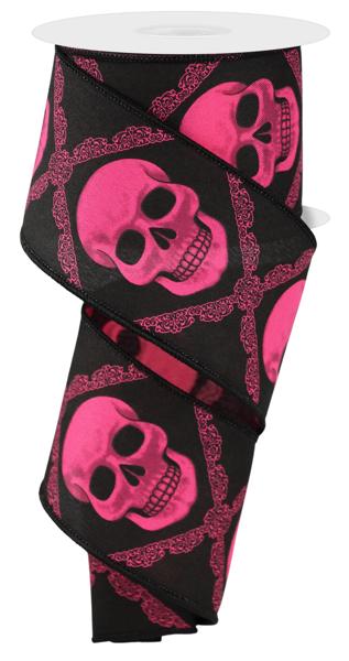 2.5" Skulls: Hot Pink, White, Grey (10 Yards) RGE181111 - White Bayou Wreaths & Supply