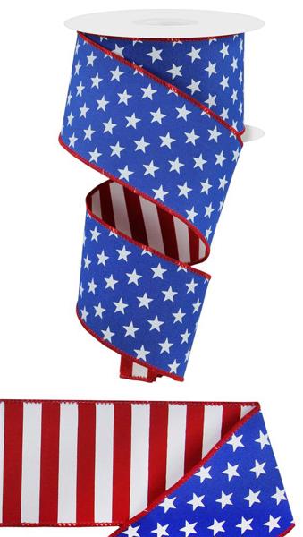 2.5" Stars/Stripes Fused Back: Red, White, Blue (10 Yards) RGX005725 - White Bayou Wreaths & Supply