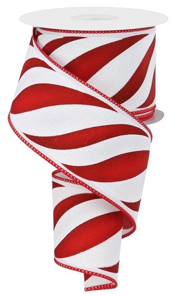 2.5" Swirl Candy Stripe: Red, White (10 Yards) RGE1048 - White Bayou Wreaths & Supply