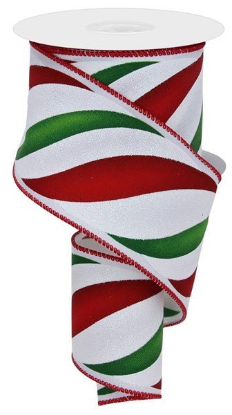 2.5" Swirl Candy Stripe: White, Red, Green (10 Yards) RGE1049E9 - White Bayou Wreaths & Supply