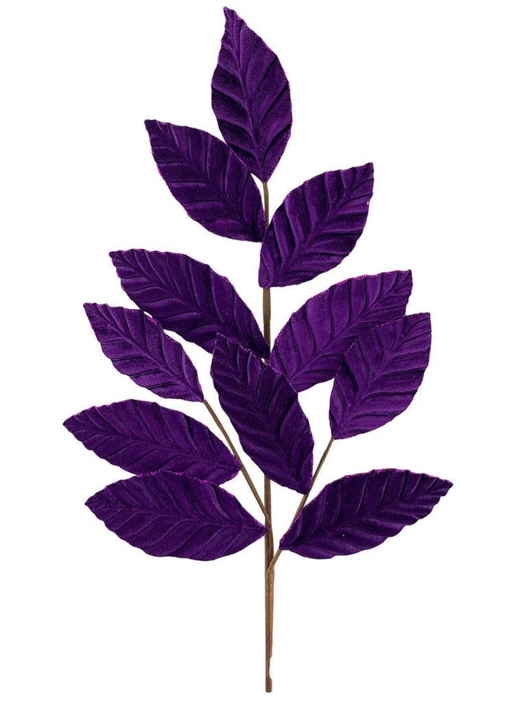 25" Velvet Magnolia Leaf Spray: Dark Purple - 85361DKPU - White Bayou Wreaths & Supply