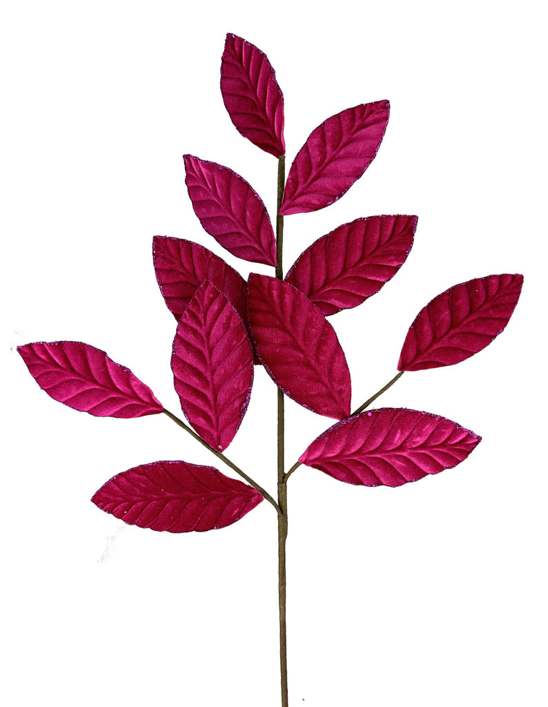 25" Velvet Magnolia Leaf Spray: Fuchsia - 85361BT - White Bayou Wreaths & Supply