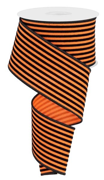 2.5" Velvet Vertical Thin Lines: Orange, Black (10 Yards) RGE139420 - White Bayou Wreaths & Supply