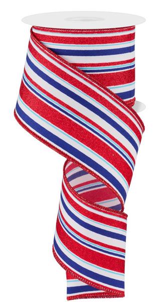 2.5" Vertical Stripe: Red, White, Blue (10 Yards) RGE1822KY - White Bayou Wreaths & Supply