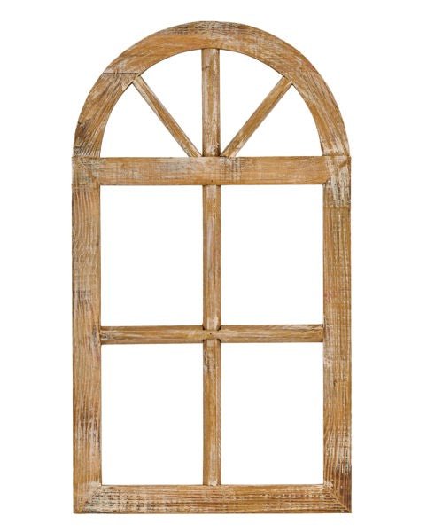 25.25"H x 14.25"W Arched Wood Window: Antique Cream/Tan - AP037561 - White Bayou Wreaths & Supply