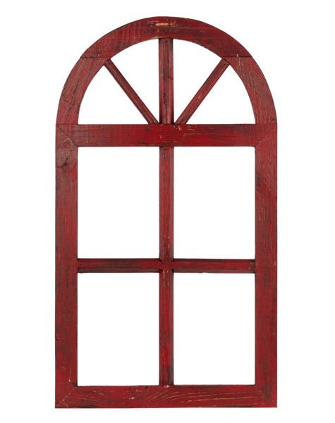 25.25"H x 14.25"W Arched Wood Window: Antique Red - AP037550 - White Bayou Wreaths & Supply