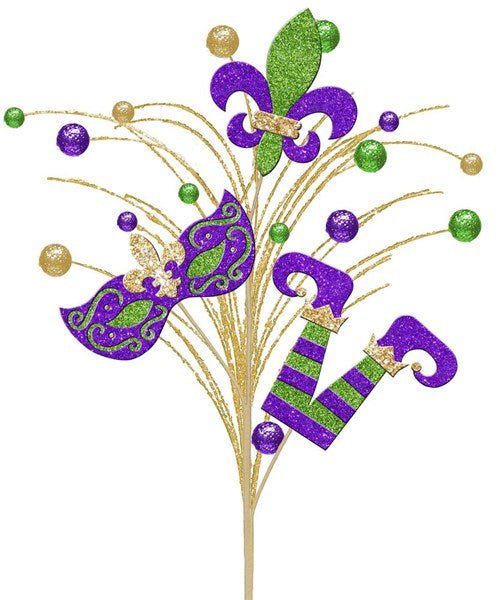 25"H Glitter/Eva Mardi Gras Spray - HG3090 (Copy) - White Bayou Wreaths & Supply