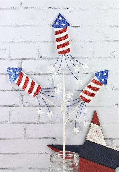 25"L Firecracker Pick x 3 w/Stars - HJ0022 - White Bayou Wreaths & Supply