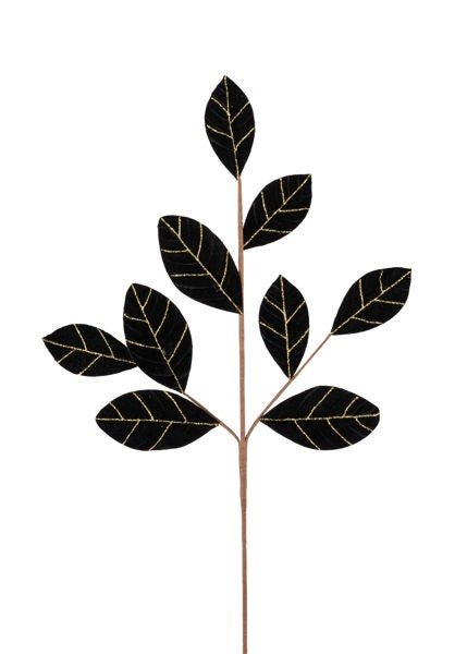 26.5"L Velvet Leaf Spray: Black, Gold - XS239098 - White Bayou Wreaths & Supply