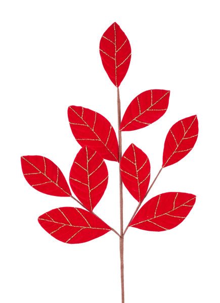 26.5"L Velvet Leaf Spray: Red, Gold - XS239055 - White Bayou Wreaths & Supply