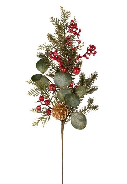 26"L Berry/Pine/Pinecone Spray: Red, Green, Gold - XX8622 - White Bayou Wreaths & Supply