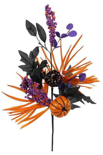 26"L Pumpkin / Berry / Leaf Spray: Orange, Black, Purple - HH751523 - White Bayou Wreaths & Supply