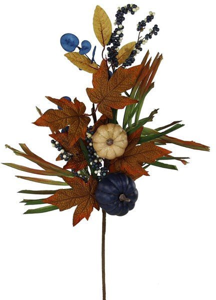 26"L Pumpkin/Gourd/Berry/Leaf Spray: Navy, Cream, Moss, Orange - HA156638 - White Bayou Wreaths & Supply