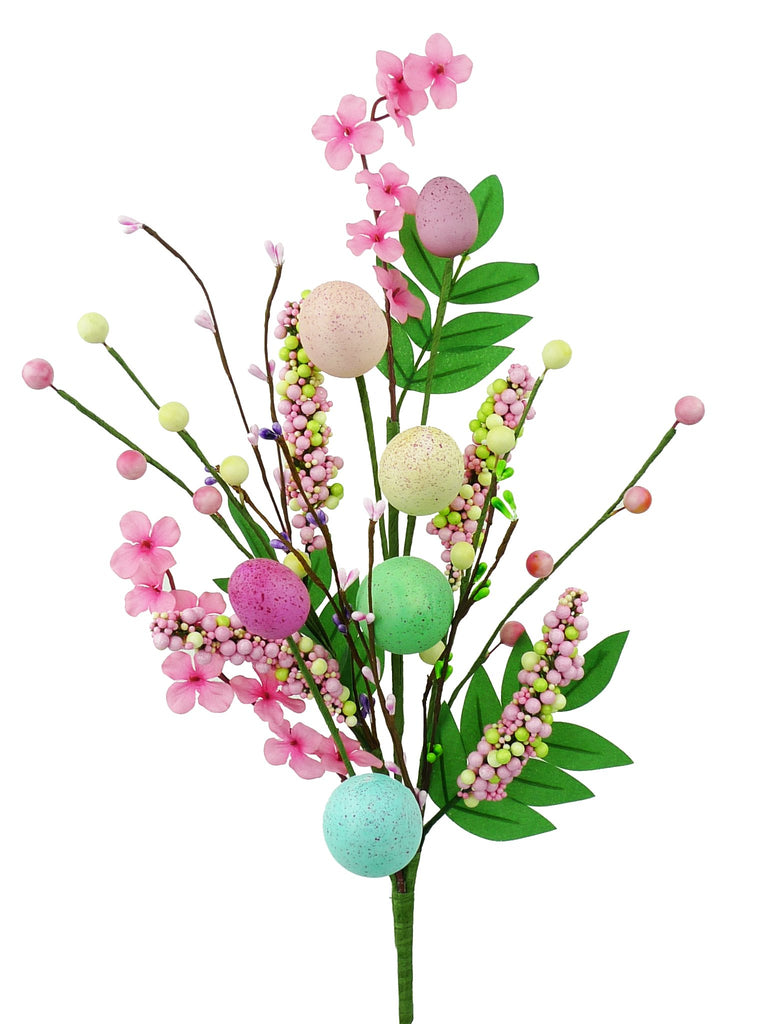 27" Egg Berry Peach Blossom Spray - 62710SP27 - White Bayou Wreaths & Supply