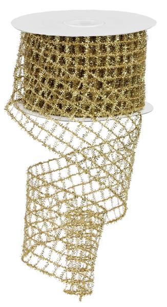 2.75" Tinsel Mesh: Gold (10 Yards) RM997308 - White Bayou Wreaths & Supply