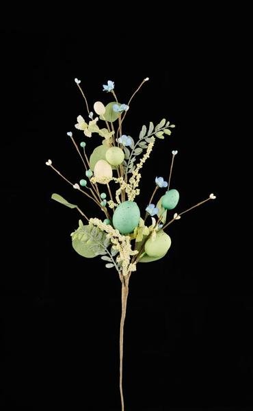 27"L Egg / Flower / Leaf Spray: Teal, Light Green, Cream - HE7276 - White Bayou Wreaths & Supply