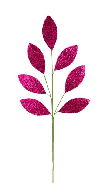 27"L Sequin Leaf Spray: Hot Pink - FH814411 - White Bayou Wreaths & Supply