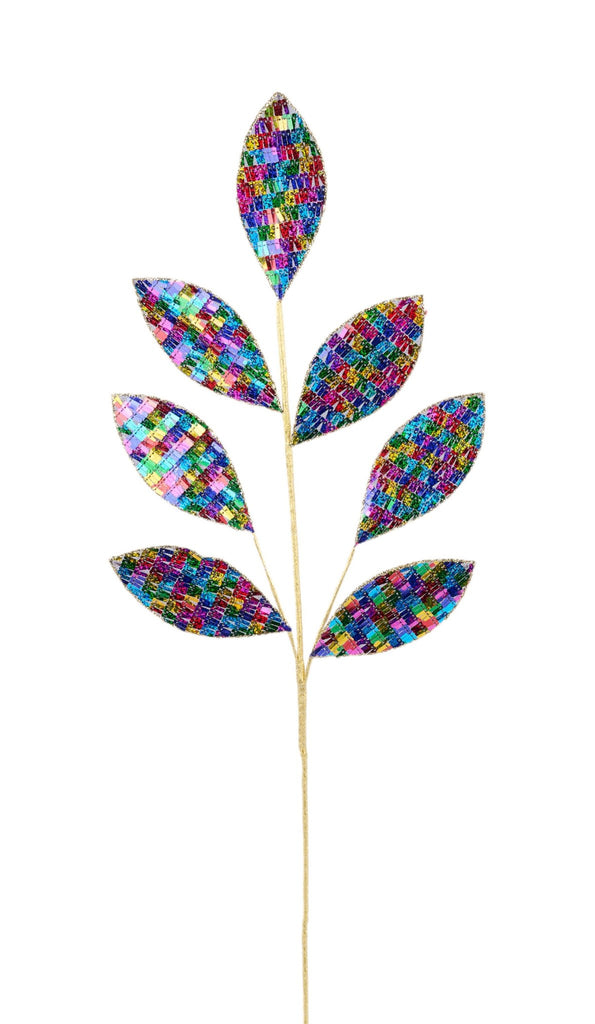 27"L Sequin Magnolia Leaf Spray: Fiesta - MN0401 - White Bayou Wreaths & Supply