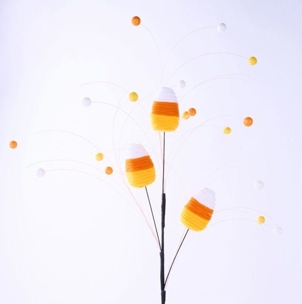 27"L Velvet Rope Candy Corn Spray: Yellow, Orange, White - MN036635 - White Bayou Wreaths & Supply