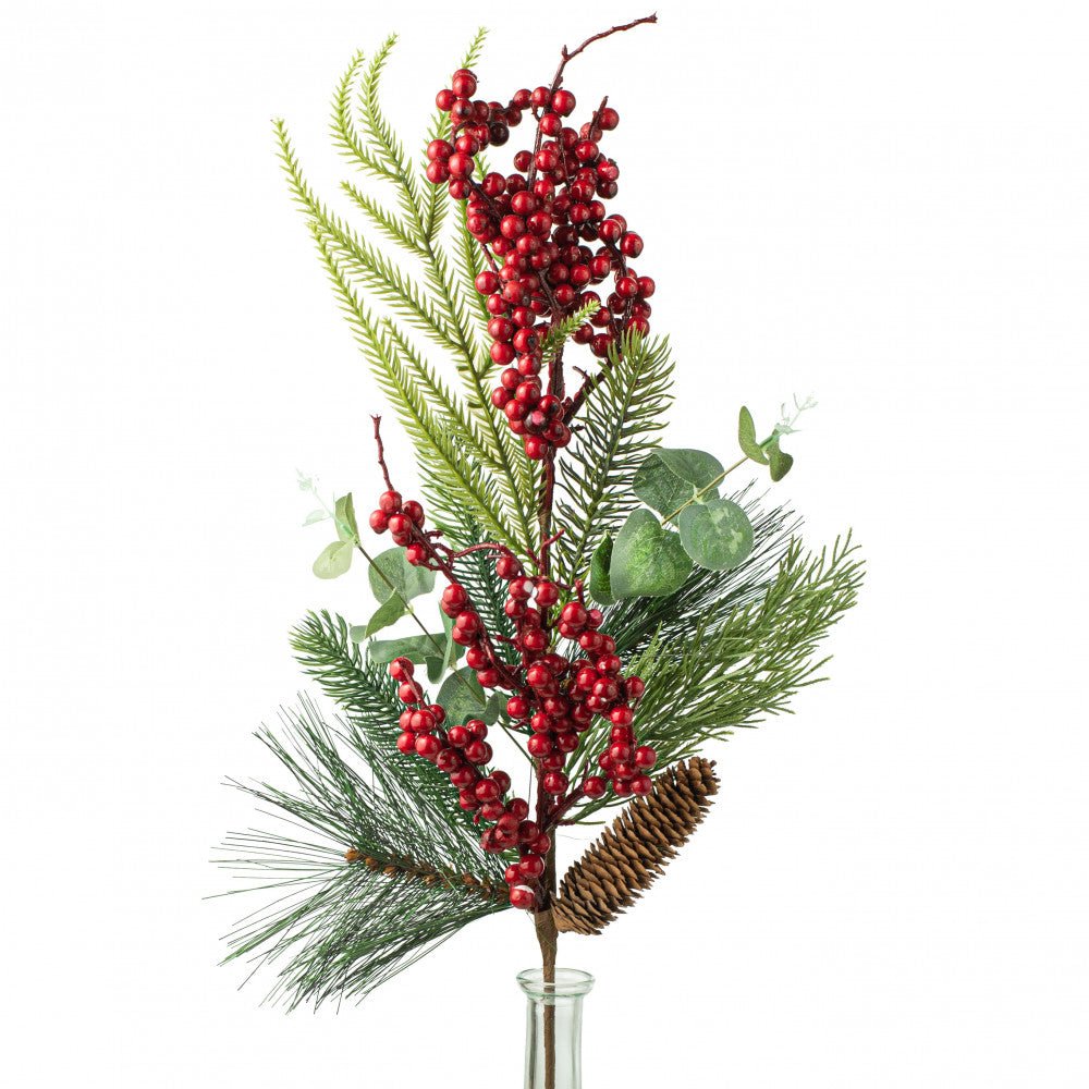 28" Berry Pine Cone Eucalyptus Spray - 84378SP28 - White Bayou Wreaths & Supply