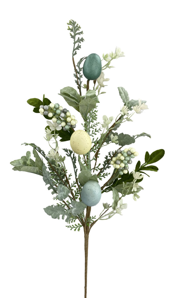 28" Egg Berry Leaf Spray: Blue, Cream - 63047SP28 - White Bayou Wreaths & Supply