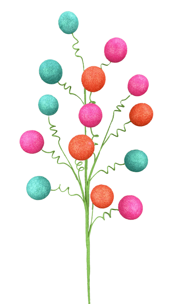 28" Glitter Ball Spray: Aqua Blue, Fuchsia, Coral - 63650BTCOAQ - White Bayou Wreaths & Supply