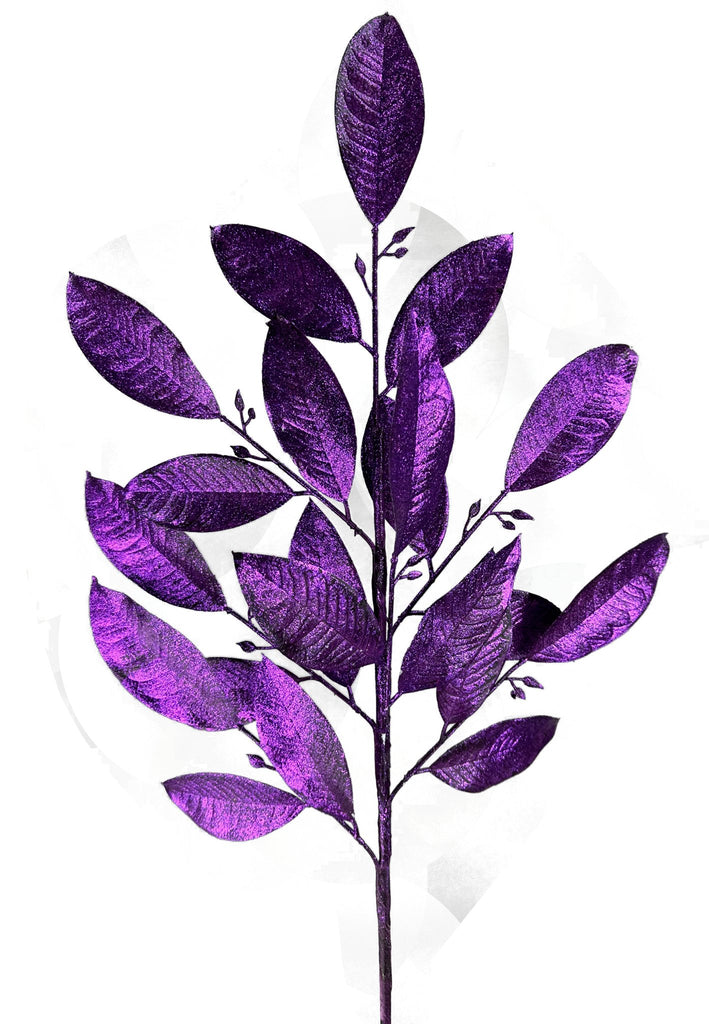 28" Glitter Leaves Spray: Purple - 86008PU - White Bayou Wreaths & Supply