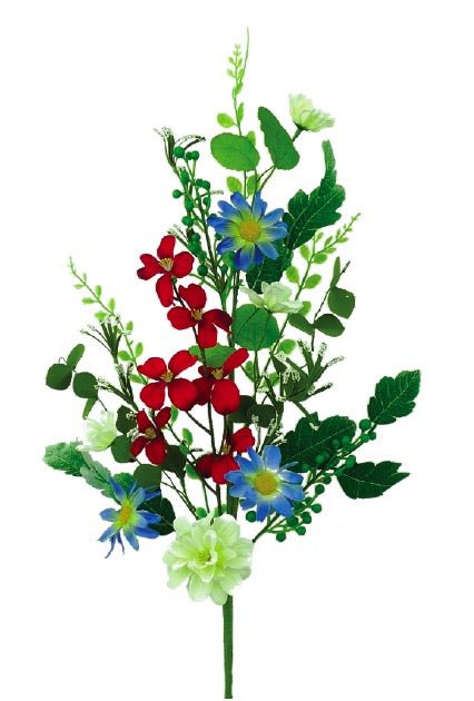 28" Patriotic Dahlia Daisy Spray: Red, White, Blue - 62562SP28 - White Bayou Wreaths & Supply