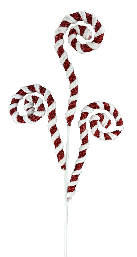 28" Peppermint Curly Spray x 3: Red, White - 86004RDWT - White Bayou Wreaths & Supply