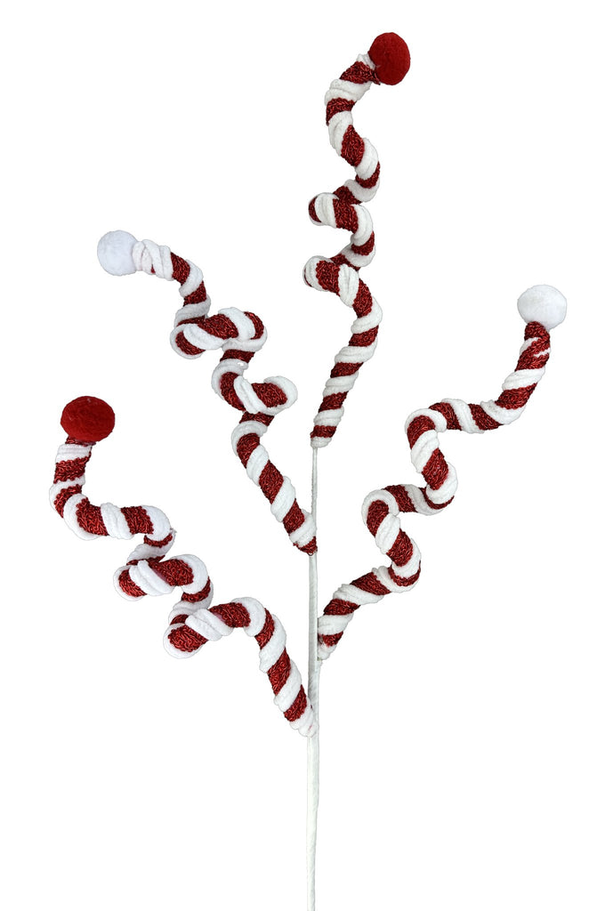 28" Peppermint Curly Spray x 4: Red, White - 86005RDWT - White Bayou Wreaths & Supply