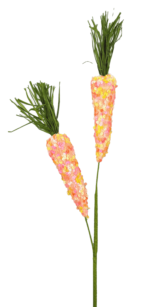 28" Sequin Carrot Spray: Orange, Pink - 63782OR - White Bayou Wreaths & Supply