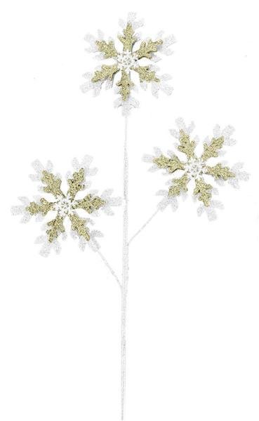 28"H Eva/Glitter 6" Snowflake Spray: Light Gold, White - XS9915R3 - White Bayou Wreaths & Supply