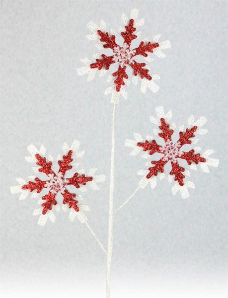 28"H Eva/Glitter 6" Snowflake Spray: Red, White - XS991539 - White Bayou Wreaths & Supply