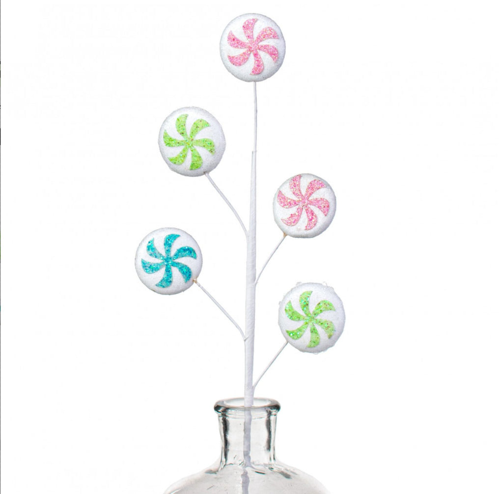 28"H Peppermint Glitter Spray: Pink, Ice Blue, Mint, White - XS9956K4 - White Bayou Wreaths & Supply