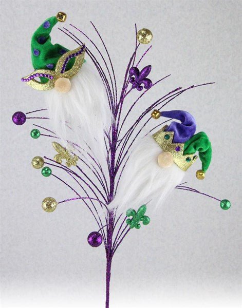 28"L Fabric/Glitter Mardi Gras Gnome Spray - HG3216 - White Bayou Wreaths & Supply