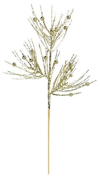 28"L Glittered Pine/ Ball Pick: Gold - XS974208 - White Bayou Wreaths & Supply