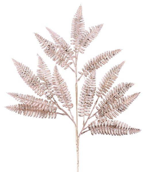 28"L Metallic/Glitter Fern Leaf Spray: Champagne - XS231242 - White Bayou Wreaths & Supply