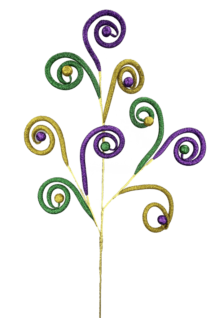 29" Curly Ball Spray: Mardi Gras - 63647MG - White Bayou Wreaths & Supply