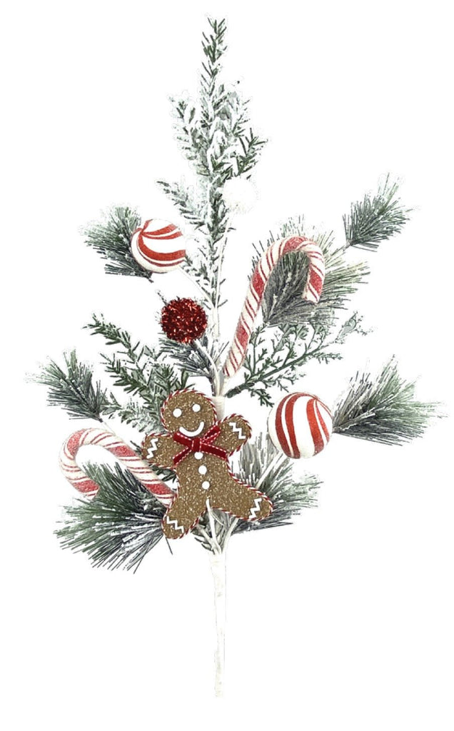 29" Gingerbread Candy Pine Spray: 85279RDWTBN - White Bayou Wreaths & Supply