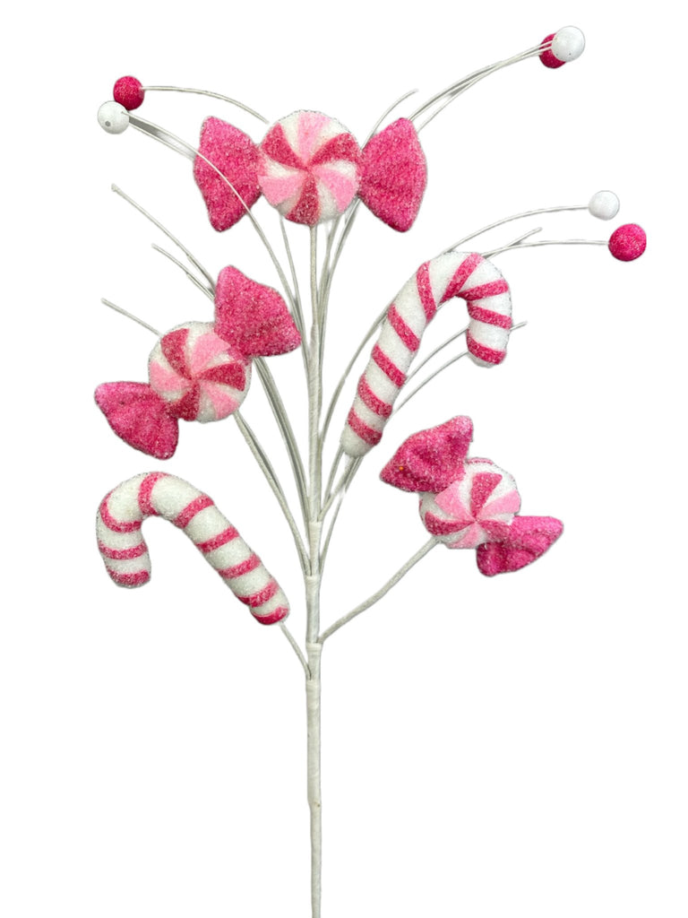 29" Peppermint Candy Spray: White, Red, Pink - 85669PKBT - White Bayou Wreaths & Supply