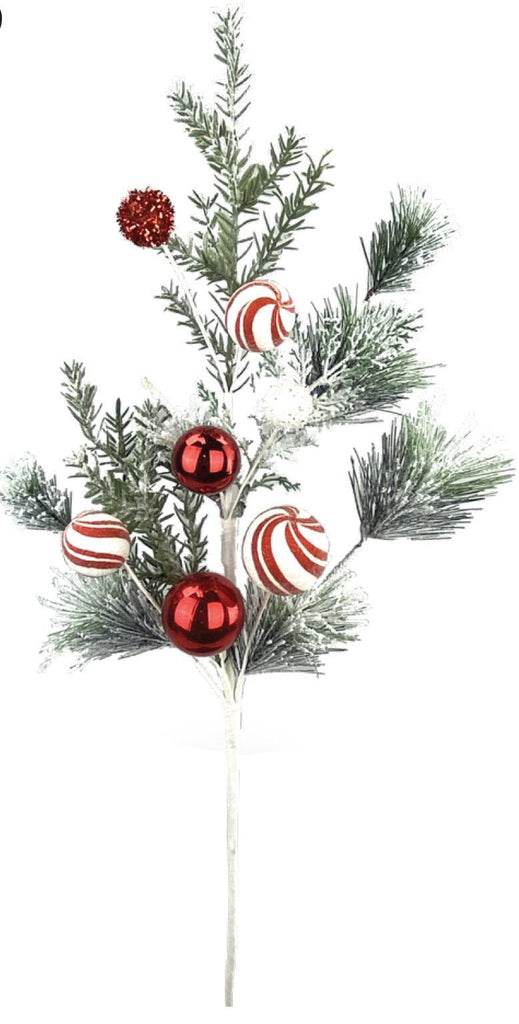 29" Peppermint Pine Ball Spray: 85281RDWT - White Bayou Wreaths & Supply