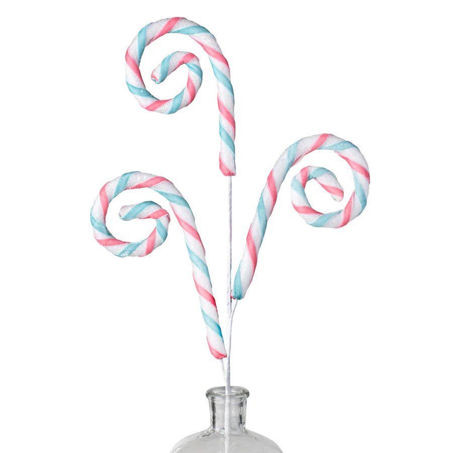 29"L Foil / Glitter Candycane Spray: White, Ice Blue, Light Pink - XP3690J8 - White Bayou Wreaths & Supply