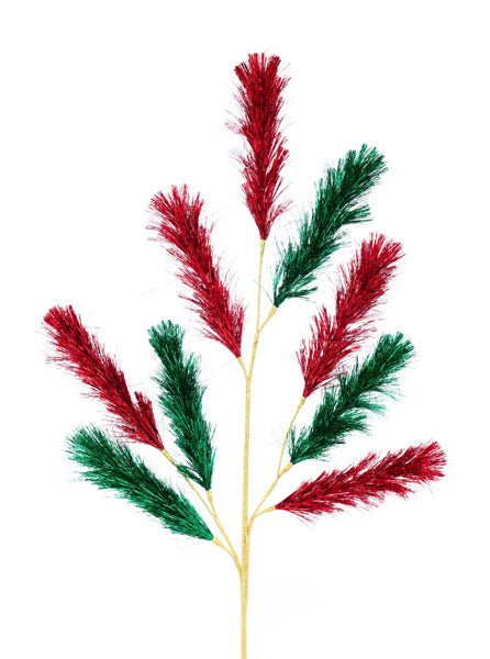 29"L Foil Pine Spray: Red, Emerald, Gold - XS2380C6 - White Bayou Wreaths & Supply