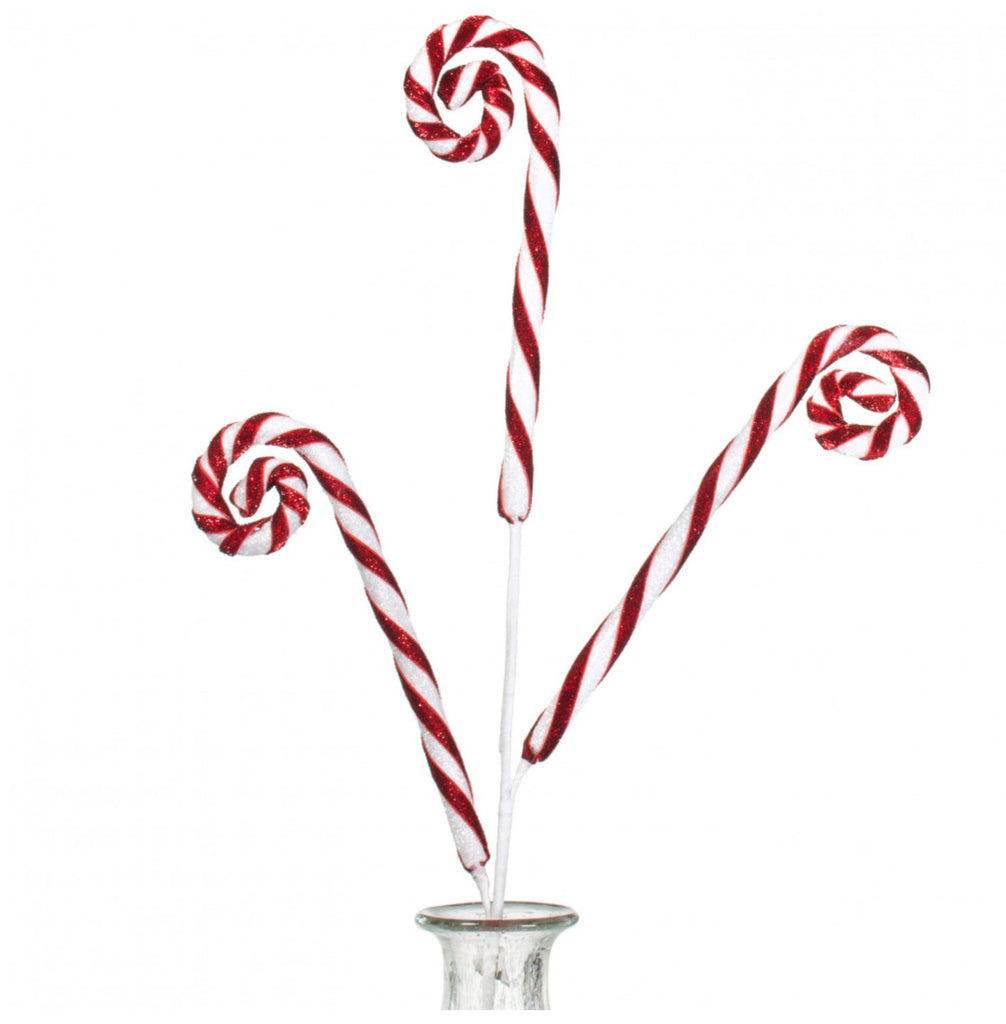 29"L Foil/Glitter Candycane Spray: Red, White - XP369024 - White Bayou Wreaths & Supply