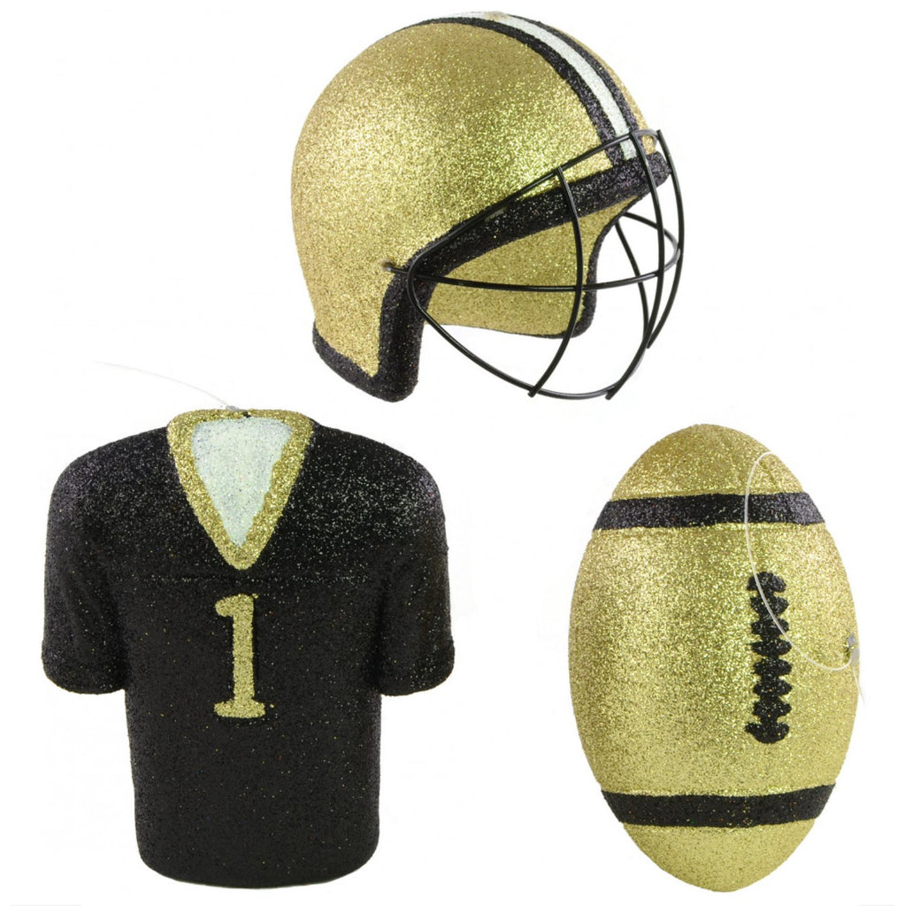 3 Assorted 4" Glitter Football/Helmet/Jersey Ornaments (Set of 3) MS1301H6 - White Bayou Wreaths & Supply